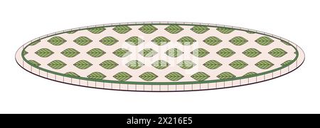 Round carpet leaf pattern 2D linear cartoon object Stock Vector