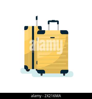 Isolated yellow suitcases set. Trip and tourism vector illustration Stock Vector