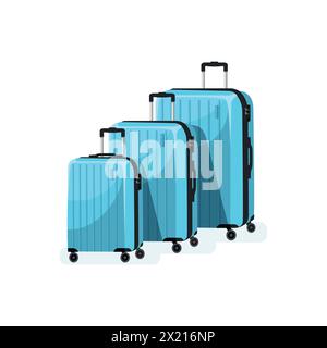 Isolated blue suitcases set. Trip and tourism vector illustration Stock Vector