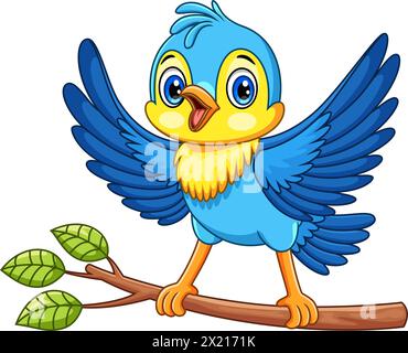 Beautiful blue bird on a tree branch Stock Vector