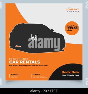 Car social media post template, rent a car social media banner design, editable social media marketing square flyer poster Stock Vector