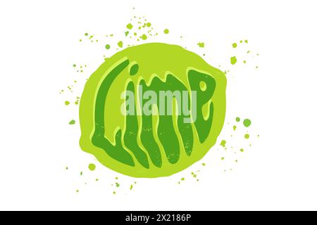 Vector illustration of lime with text in groovy style. Vector juicy lime in grunge style. Stock Vector