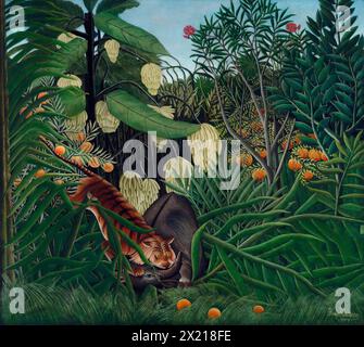 Fight between a Tiger and a Buffalo (1908) by Henri Rousseau.. Stock Photo