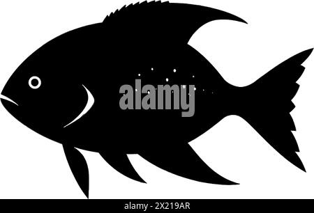 Vector illustration of a fish in black silhouette against a clean white ...