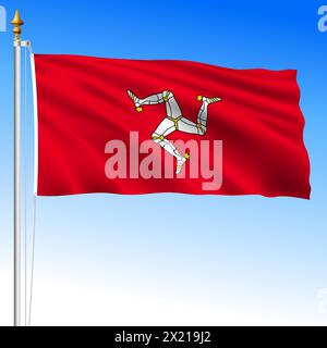 Isle of Man, official national waving flag, british territory, vector illustration Stock Vector