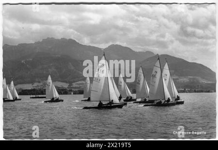 sports, water sports, sailing, regatta on the Chiemsee, picture postcard, 1950s, ADDITIONAL-RIGHTS-CLEARANCE-INFO-NOT-AVAILABLE Stock Photo