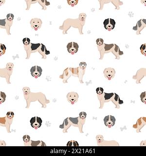 Bucovina shepherd seamless pattern. Different coat colors and poses set.  Vector illustration Stock Vector