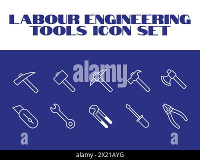 Labour day icon set. Labor Tools Icon Vector graphic illustration. Line Icons set of Engineering tools Stock Vector