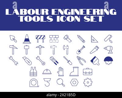 Labour day icon set. Labor Tools Icon Vector graphic illustration. Line Icons set of Engineering tools Stock Vector