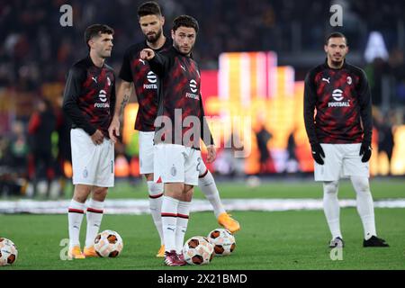 Rome, Italy 18.04.2024:  Davide Calabria during the UEFA Europa League 2023-2024, quarter final , football match between AS Roma vs AC Milan at Olympi Stock Photo