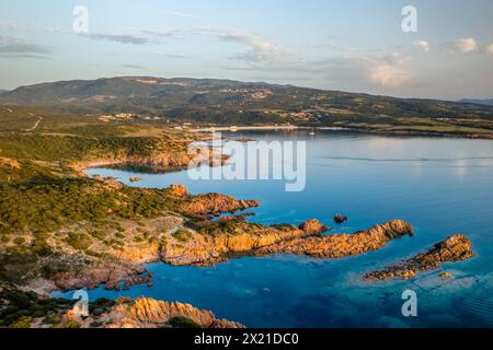 La Marinedda wild beach aerial drone view in Sardinia, Italy Stock Photo