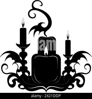 Vector illustration of a candle holder in black silhouette against a clean white background, capturing graceful forms. Stock Vector