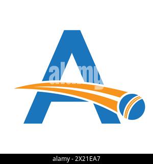 Cricket Logo On Letter A Concept With Moving Cricket Ball Symbol. Cricket Sign Stock Vector