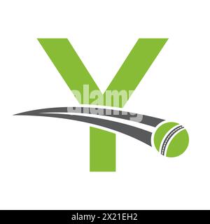 Cricket Logo On Letter Y Concept With Moving Cricket Ball Symbol. Cricket Sign Stock Vector