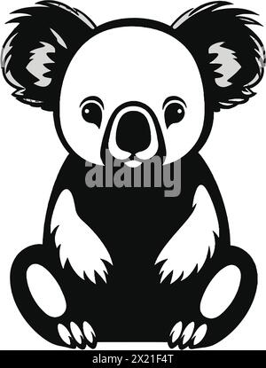 Vector Illustration Of A Koala, Panda In Black Silhouette Against A 