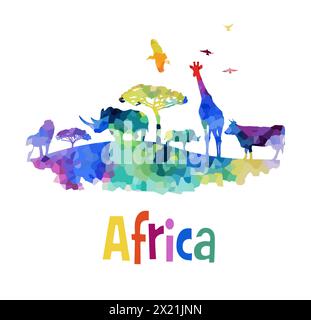 Welcome To Africa Poster. Africa Abstract Animals Colored Silhouette 