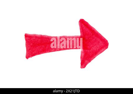 Arrow drawn with red marker on white background, clipping path Stock Photo