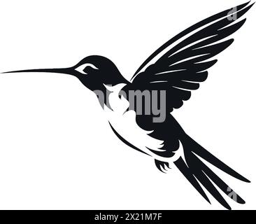 Vector illustration of a humming-bird, bird, crow, in black silhouette against a clean white background, capturing graceful forms of this vector. Stock Vector