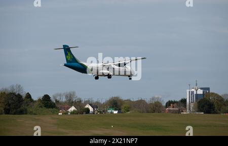 Air Lingus Regional ATR 72-600 landing at Birmingham Airport, UK (G-CMJJ) Stock Photo