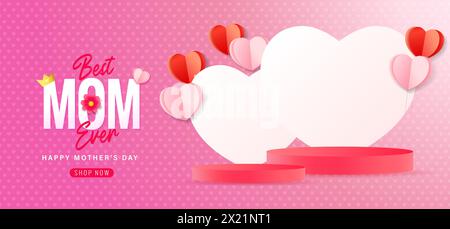 Best MOM Ever, Mothers Day sale concept with empty podium. Promotion beautiful banner template for Happy Mother's Day. Vector illustration Stock Vector