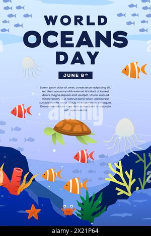 gradient world ocean day vertical banner illustration Stock Vector