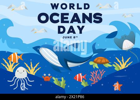 world ocean day background illustration in gradient style Stock Vector