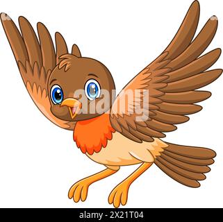 Cute Sparrow bird cartoon flying on white background Stock Vector