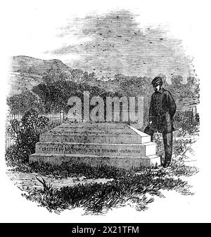 The grave of the late Commodore Burnett, lost in H.M.S. Orpheus, at Manukau, New Zealand, 1864. Engraving from a photograph. 'The wreck of H.M.S. Orpheus, which foundered upon the bar of Manukau Harbour, in the northern island of New Zealand, about a twelvemonth ago, is commemorated by the tomb of Commodore Burnett, C.B., erected in the cemetery of Auckland, at the expense of the surviving officers of that ship, and others who have served under him...The cemetery is situated but a quarter of a mile out of the town, and has a southern aspect...The inscription...is as follows: &quot;Sacred to th Stock Photo