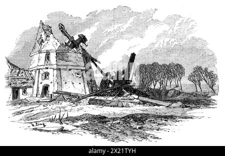 Illustrations of the War in Denmark: the D&#xfc;ppel Windmill in ruins, 1864. Engraving '...from a sketch by our Special Artist...[showing] the aspect of D&#xfc;ppel since the storm of war has swept over that place, leaving many traces of its fury'. From &quot;Illustrated London News&quot;, 1864. Stock Photo