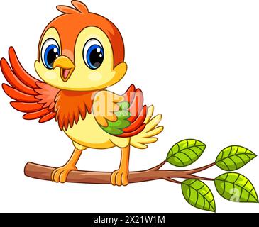 Beautiful blue bird on a tree branch on white background Stock Vector