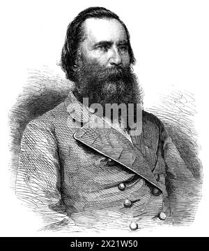 General Longstreet, of the army of the Confederate States of America - from a photograph, 1864. 'A British officer, Lieutenant-Colonel Freemantle, of the Coldstream Guards, who has written a very readable book relating his experience in the Southern States during three months of last year, saw much of General Longstreet, and speaks of him with praise. He describes the General as &quot;a thickset, determined-looking man, forty-three years of age, who is invariably spoken of by the soldiers as the best fighter in the whole army. He is never far from General Lee, who relies very much upon his jud Stock Photo