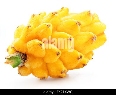 Yellow pitahaya or yellow dragon fruit on white background. Stock Photo