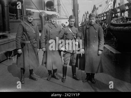 Officers, 130th Fld. Art., 24 April 1919 (date created or published later). U.S. Army officers on the U.S. S. Mobile which arrived in New York, April 23, 1919 with soldiers, most from the 130th Field Artillery (a Kansas unit of the 35th Division), returning from World War I. Stock Photo