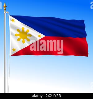 Philippines, official national waving flag, asiatic country, vector illustration Stock Vector