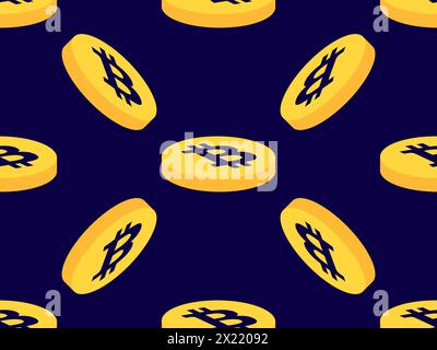 Seamless pattern with coins with Bitcoin symbol. 3D bitcoin coin in gold color. Bitcoin cryptocurrency, crypto trading. Design of wallpapers, banners Stock Vector