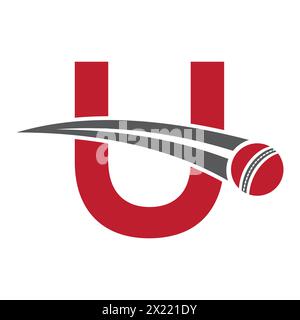 Cricket Logo On Letter U Concept With Moving Cricket Ball Symbol. Cricket Sign Stock Vector