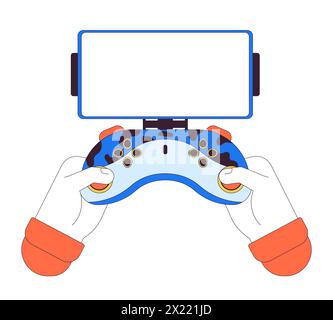 Phone holder for game controller linear cartoon character hands illustration Stock Vector