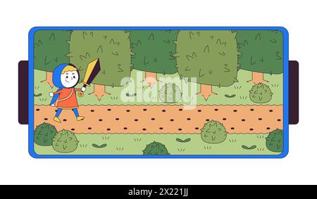 Arcade adventure game on phone 2D linear cartoon object Stock Vector