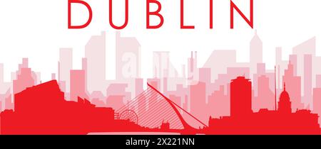 Red panoramic city skyline poster of DUBLIN, IRELAND Stock Vector