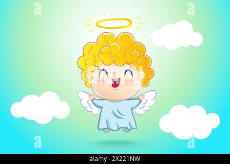 Vector illustration of a cute angel in kawaii style. Good and bad. Children is in costume of angel Stock Vector