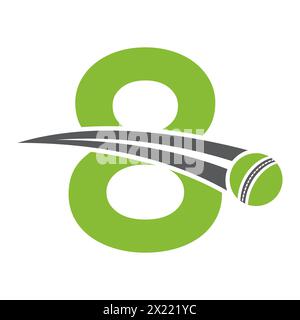 Cricket Logo On Letter 8 Concept With Moving Cricket Ball Symbol. Cricket Sign Stock Vector