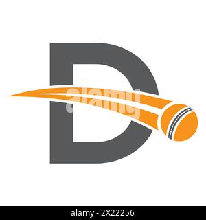 Cricket Logo On Letter D Concept With Moving Cricket Ball Symbol. Cricket Sign Stock Vector