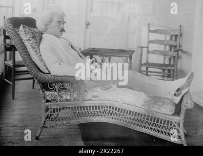 S.L. Clemens reclining in porch chair, 1910. Stock Photo