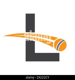 Cricket Logo On Letter L Concept With Moving Cricket Ball Symbol. Cricket Sign Stock Vector