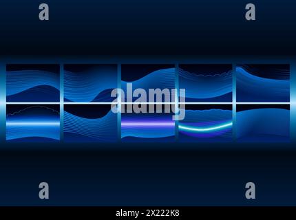 Business abstraction with infographics style data blocks in blue glowing lights. Generated AI. Stock Vector