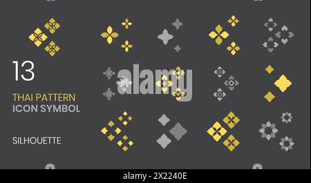 thai pattern icon symbol silhouette golden and silver set for pattern, logo, decoration vector Stock Vector