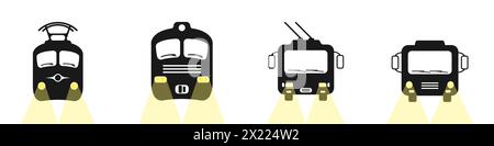 City transport black logos vector. Vehicles for travel. Set of black ...