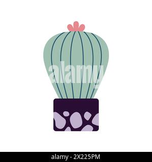 Colorful blooming cacti, succulent in pot. Cute hand drawn sketch of cactus. Doodle style, flat design. Scandinavian, boho style. Vector illustration. Exotic and Tropical Plant, home decor Stock Vector