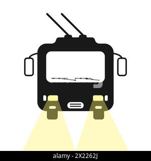 Cable city bus. Silhouette of a trolleybus from the front vector icon. Public transport for passengers vector. City transport trolleybus black icon. Stock Vector