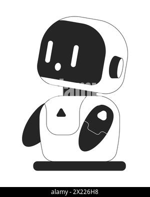 Little companion robot wow amazed black and white 2D line cartoon character Stock Vector